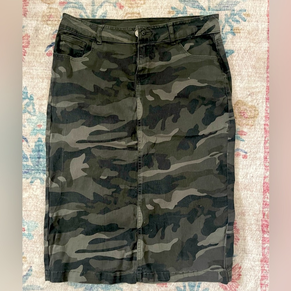 Camo Stretch Denim Pencil Skirt
